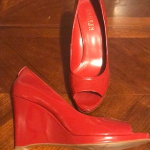 Ralph Lauren Peep Toe Red Patent Size 7